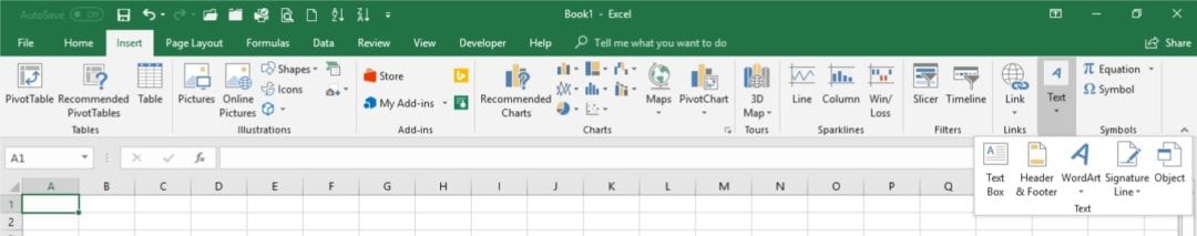 Basic Excel course - Insert Tab screen shot
