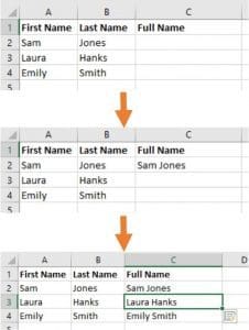 Excel 2013 - screen shot of how flash fill works