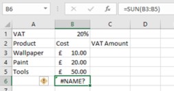 Excel errors meaning - #NAME? error message image