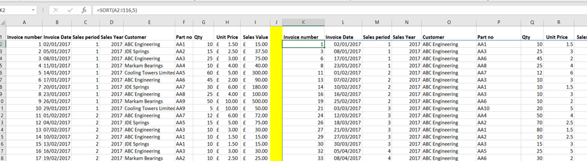 SORT Function in Excel: SORT function and data