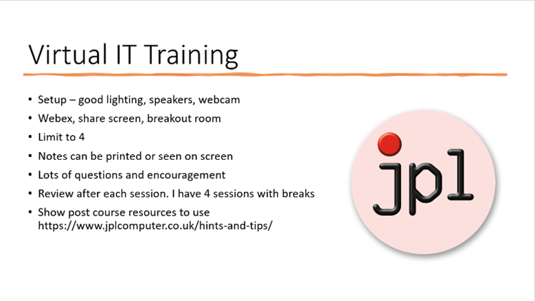 Virtual IT Training: PowerPoint slide of summary points