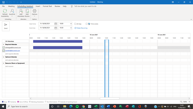 Outlook Scheduling Assistant - screenshot of Scheduling assistant screen