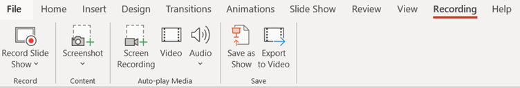 Screenshot of the Recording Tab in PowerPoint