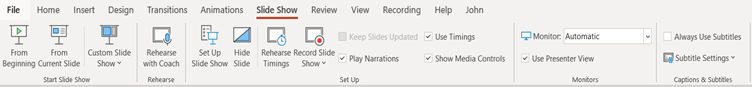 Screenshot of the Slide Show Tab in PowerPoint