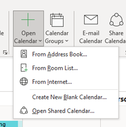 Scheduling meeting rooms in Outlook: Open Calendar screenshot