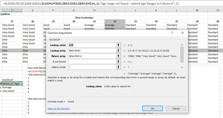 Nested XLOOKUP function in Excel: screenshot of XLOOKUP with 4 arguments