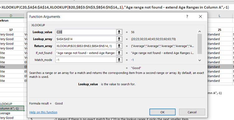 Nested XLOOKUP function in Excel: screenshot of XLOOKUP with 5 arguments