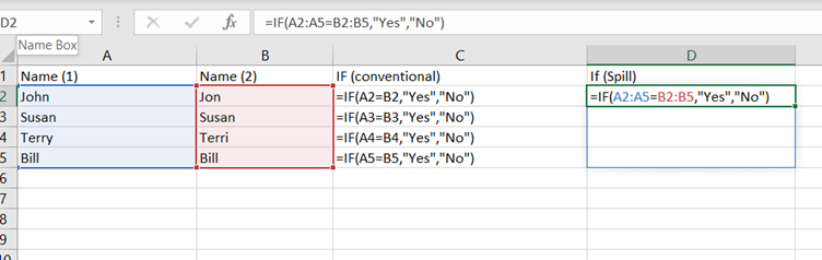 Array Spill in Excel: Example 2