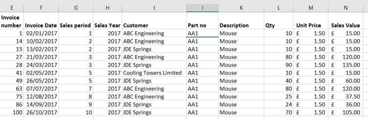 Advanced Filtering methods: screenshot of method 1 advanced filter results