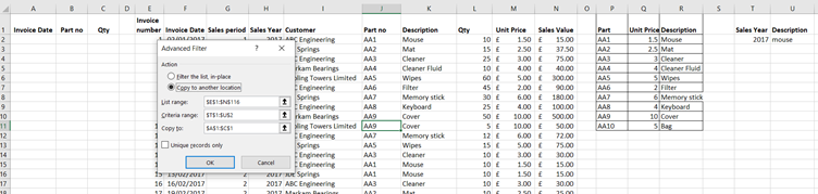 Advanced Filtering methods: screenshot of advanced filtering window for method 2