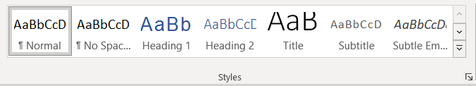 Creating a Word Style: screenshot of Styles section on ribbon