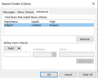 Search folder criteria screenshot