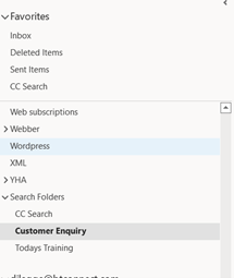 Search folder position in Outlook screenshot