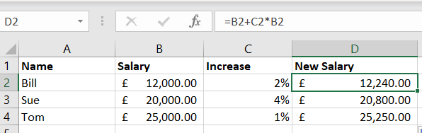 Excel table based formulas: screenshot of a standard symbol based formula