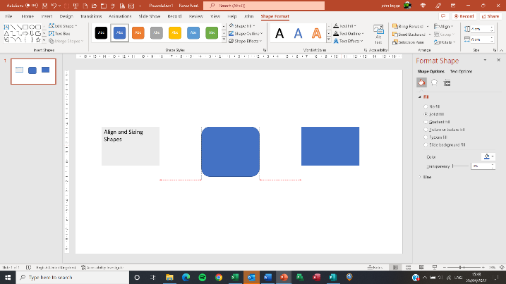 PowerPoint Aligning and Sizing Shapes: method 2 for aligning shapes