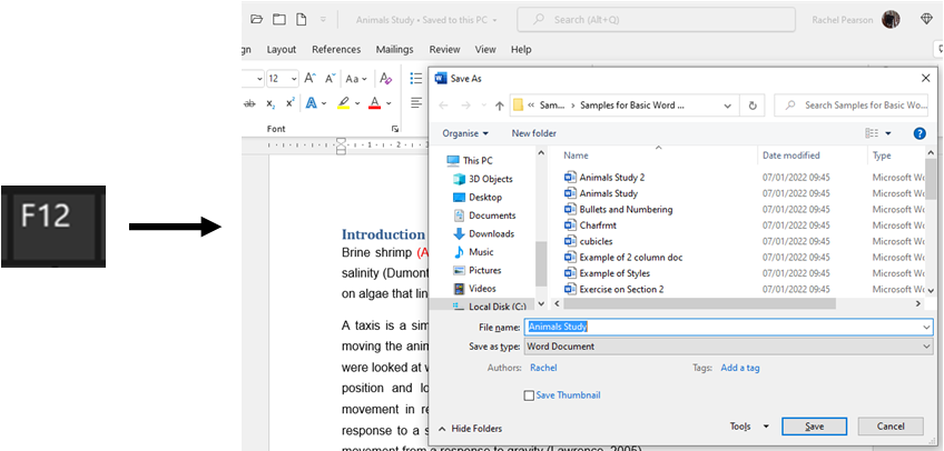 Word Shortcuts Part 2: F12 Save As
