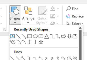 Inserting Shapes in PowerPoint: using the Home Tab