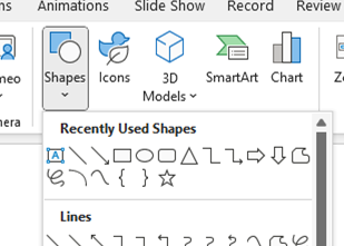 Inserting Shapes in PowerPoint: using the Insert Tab