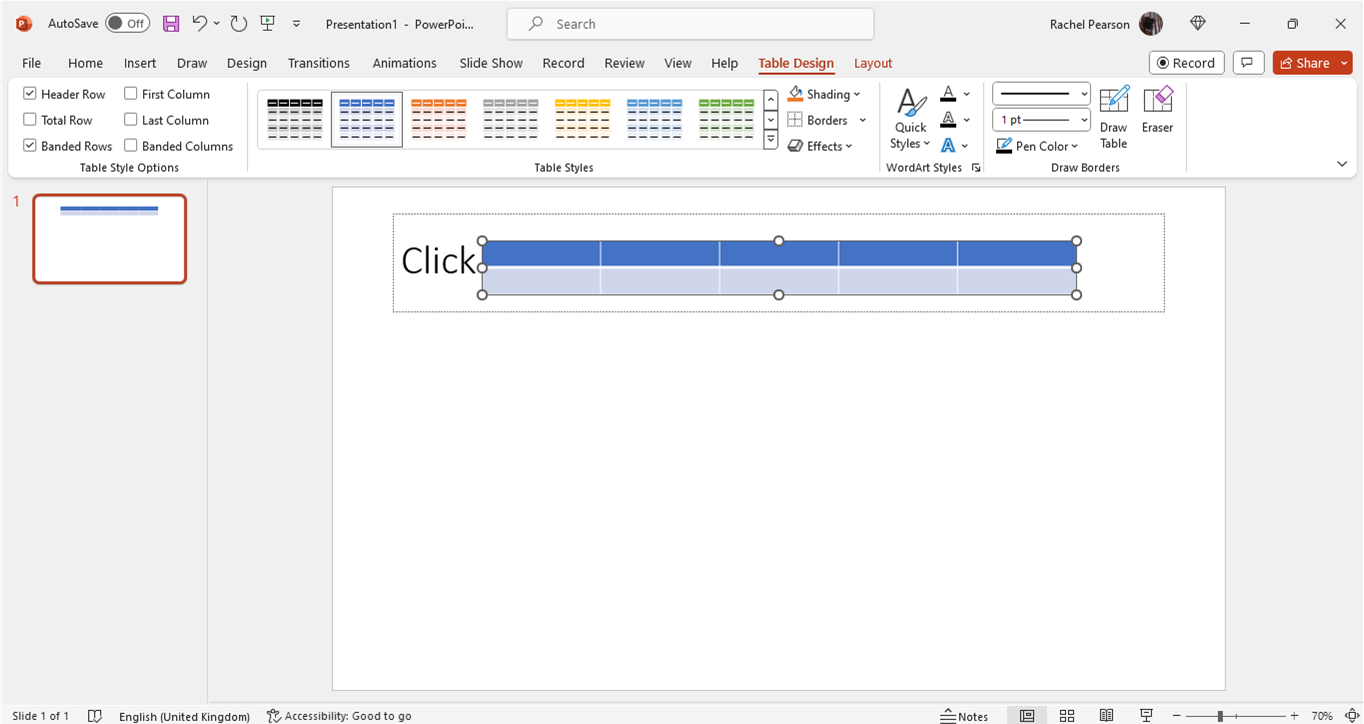 Inserting tables in PowerPoint: first way step 2