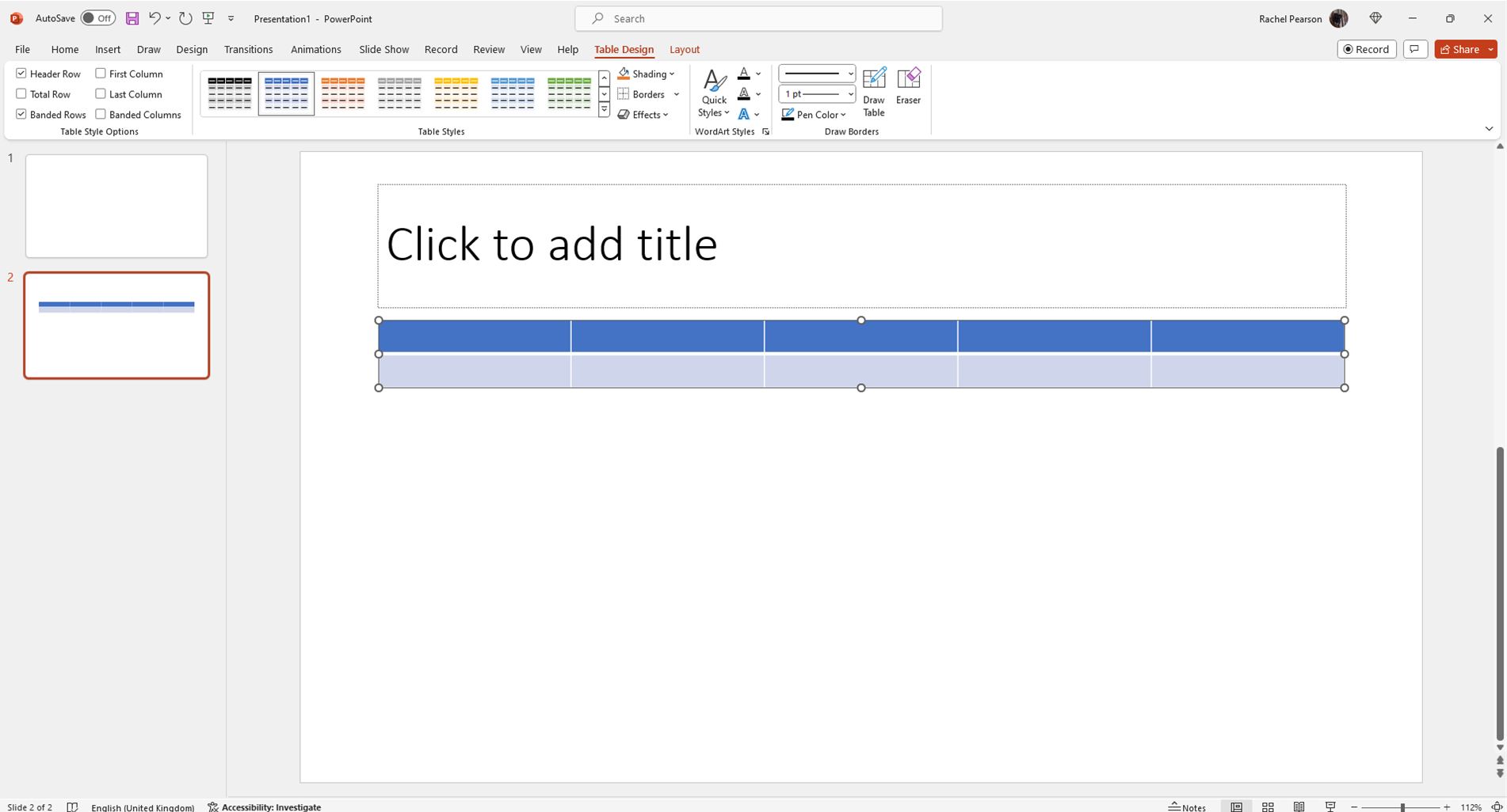 Inserting tables in PowerPoint: third way step 3