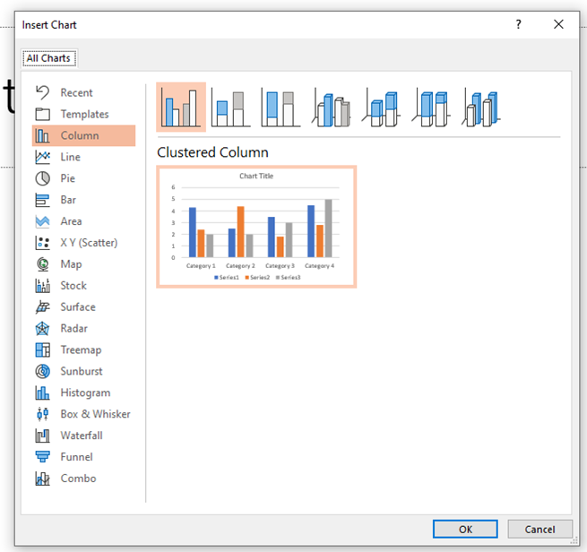 Inserting Charts in PowerPoint: first way step 1