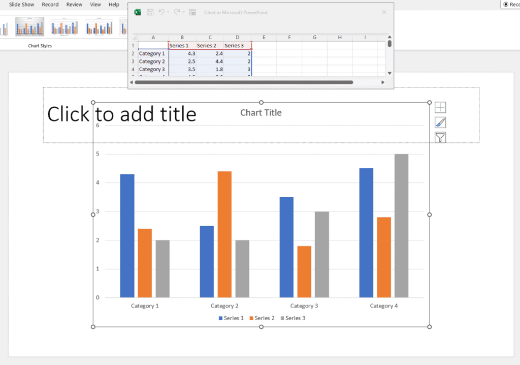 Inserting Charts in PowerPoint: first way step 2