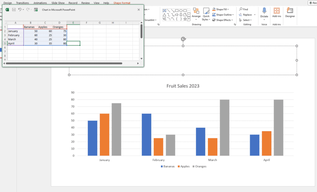 Inserting Charts in PowerPoint: first way step 3