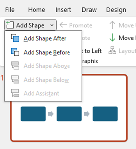 Inserting Process SmartArt diagrams in PowerPoint - adding a shape screenshot