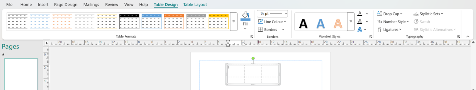 Publisher basics tables - table design tab screenshot