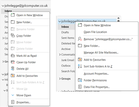 Outlook folders - new folder by right hand clicking