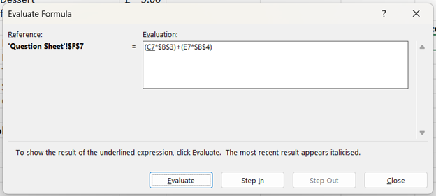 Evaluate Formula in Excel - evaluate formula pop up window