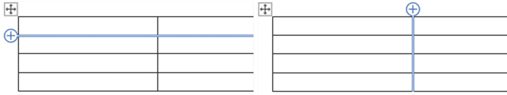 Inserting tables in Word - Insert Row Column option screenshot
