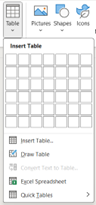 Inserting Tables in Word - Insert Table button screenshot