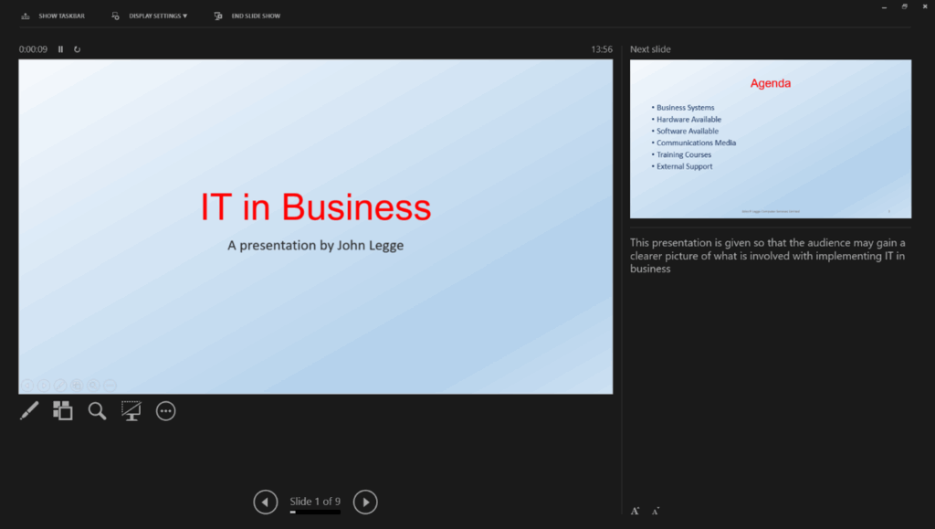 Presenter view in PowerPoint - presenter view screenshot