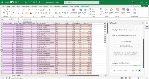 PivotTable by Copilot in Excel screenshot 1
