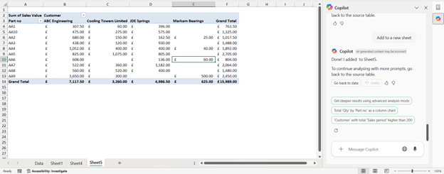 PivotTable by Copilot in Excel screenshot 2
