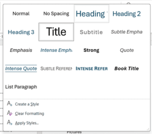How to create a table of contents in Word - styles screenshot