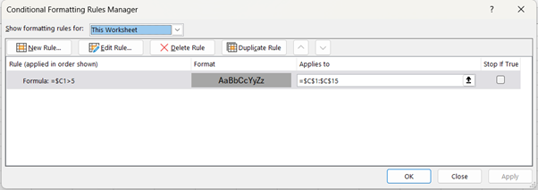 WEEKDAY function in Excel - conditional formatting screenshot