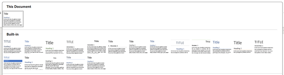 Styles and Document Formatting in Word: screenshot of the document formatting options